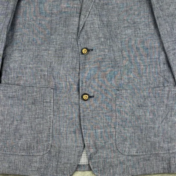 Murano Baird McNutt Linen Blazer Mens Medium Blue Two Button Sport Coat - Picture 6 of 12